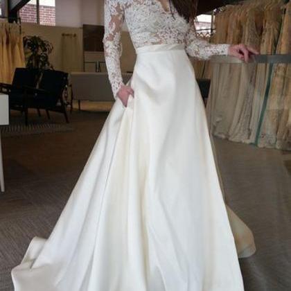 Long Wedding Dress, Lace Wedding Dress, Satin..