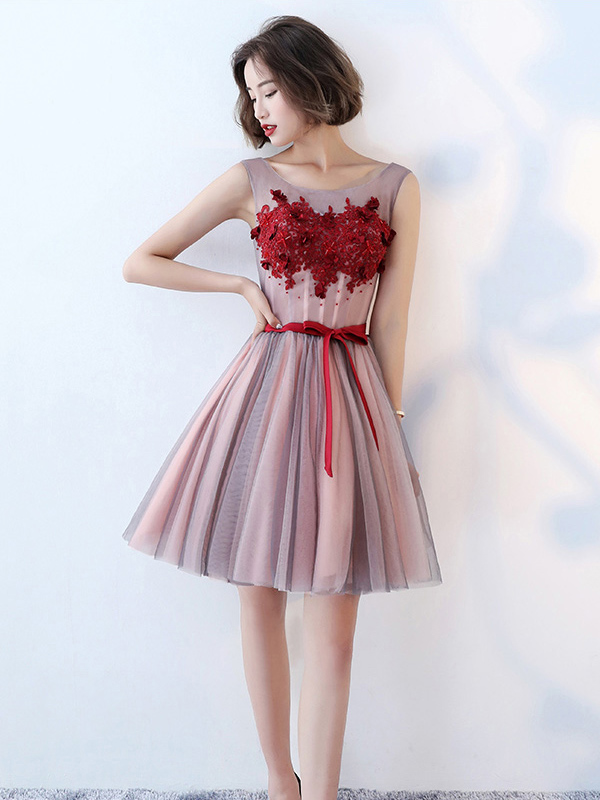 Short Homecoming Dress, Tulle Homecoming Dress, One-Shoulder Homecoming Dress, Knee-Length Junior School Dress, Beading Homecoming Dress, Sequin Homecoming Dress, LB0356