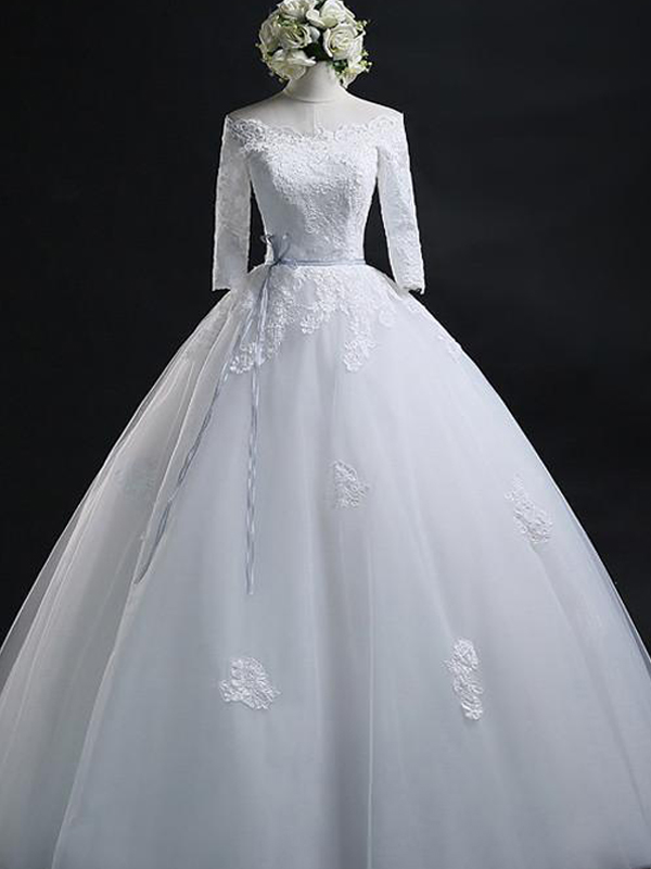 Long Wedding Dress, Off-Shoulder Wedding Dress, Tulle Bridal Dress ...