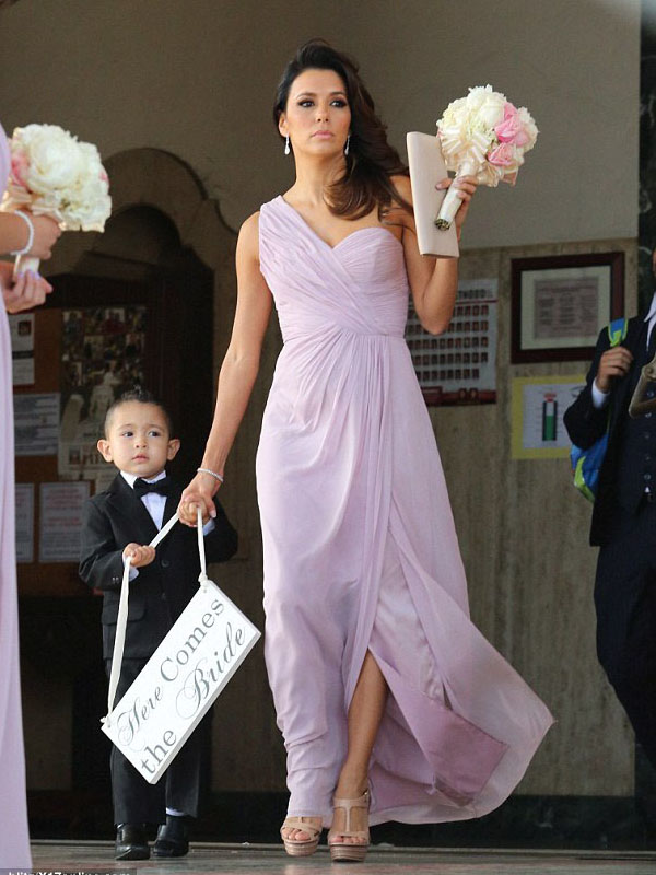 Custom Made Lavender Purple Chiffon One-shoulder A-line Floor Length Bridesmaid Dress With Side Split