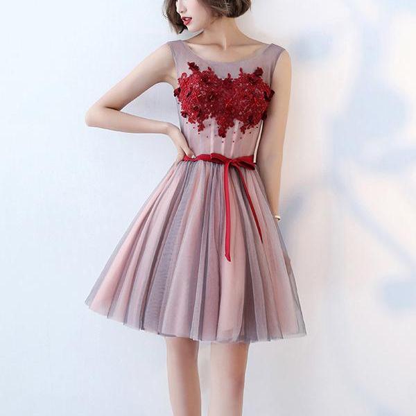 Short Homecoming Dress, Tulle Homecoming Dress, Lace Homecoming Dress, Sleeveless Junior School Dress, Applique Graduation Dress, Beautiful Homecoming Dress, LB0284