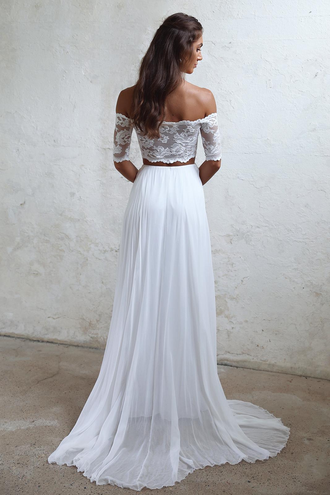 Long Wedding Dress, Lace Wedding Dress, Chiffon Bridal Dress, Off